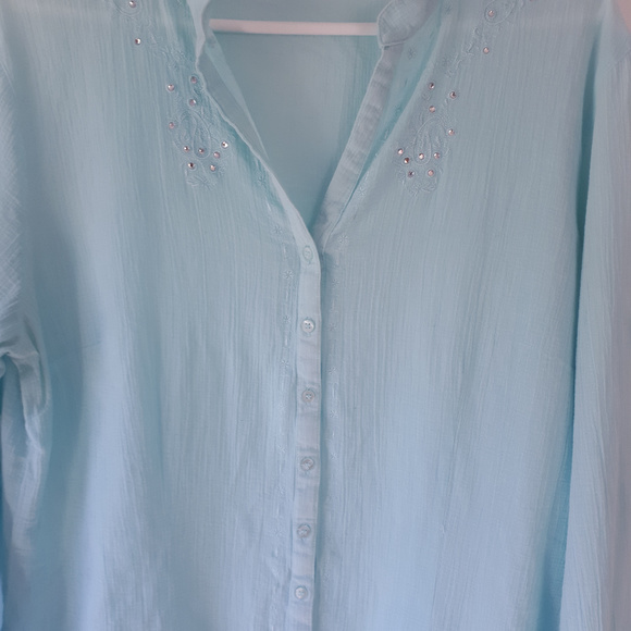 Cleo Blouse Light Aqua with embroidery and bling - Picture 2 of 7